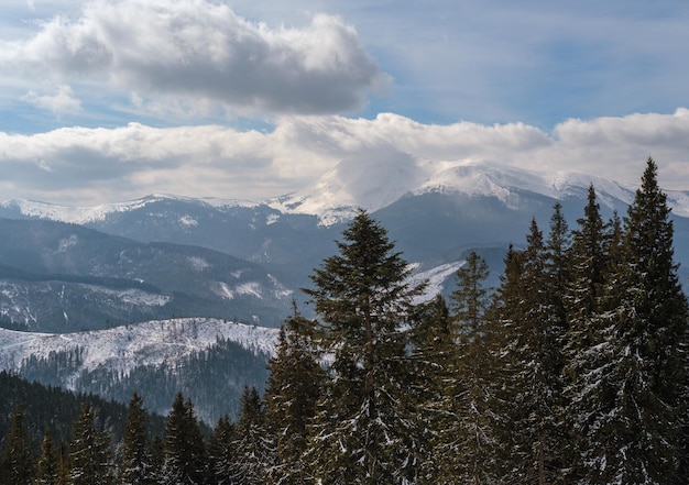 Winter remote alpine mountain village outskirts countryside hills groves and farmlands