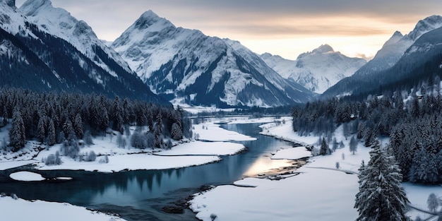 눈 숲 풍경의 겨울 강