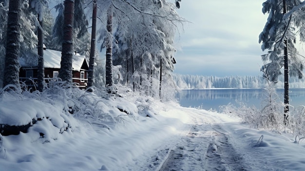 冬の道路と海の背景 高解像度写真 創造的なイメージ
