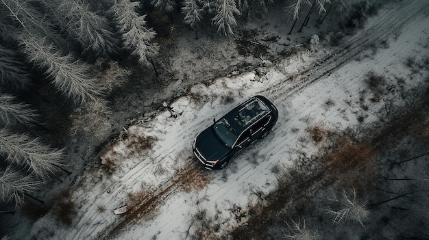 winter road drone view aerial photography