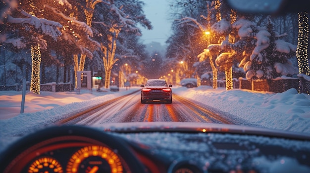 Winter road View from inside car