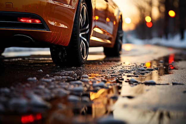 winter road with a car