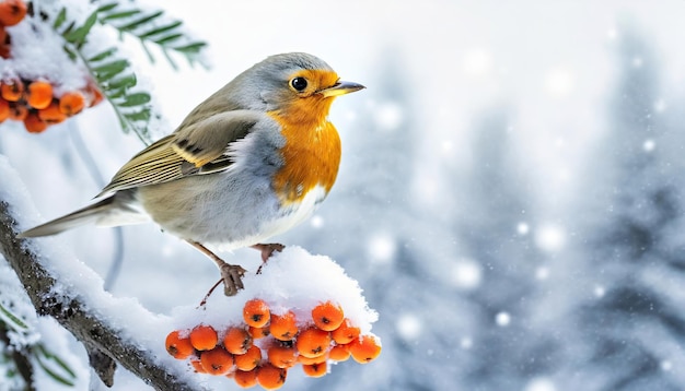 Winter Robin on Snowy Mountain Ash