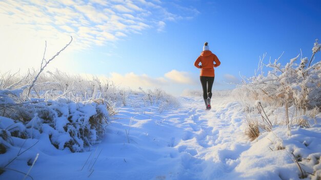 写真 冬は雪に覆われた風景で走る