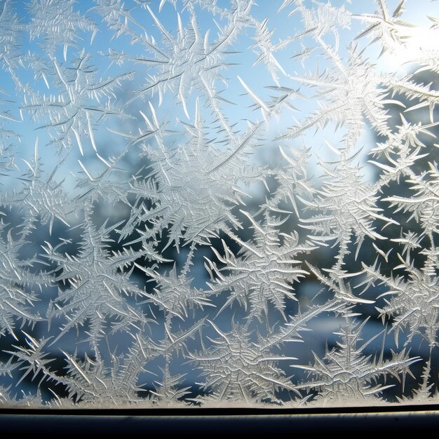 Photo winter's artistry abstract ice textures adorn a car window capturing the beauty of frost and cold in intricate patterns