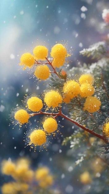 南フランスのミモザの風景を描いた冬の花のポスター