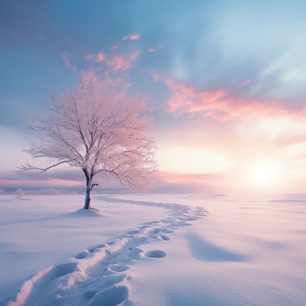 Photo winter's dawn a minimalist snowscape at sunrise