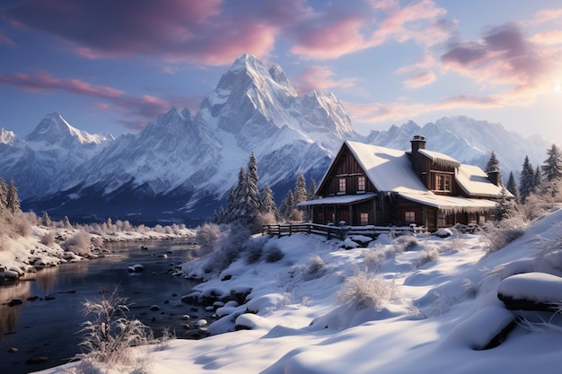 冬の抱擁が山間の村を魅惑的な風景で覆う