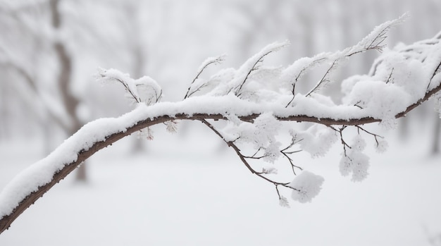 Foto winter's embrace tak met sneeuw op een natuurlijke achtergrond serene schoonheid