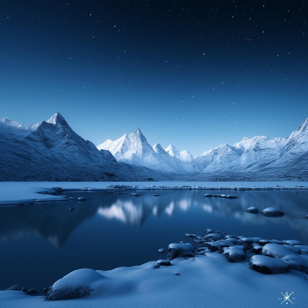 Winter's silence a minimalist snowscape under the night sky