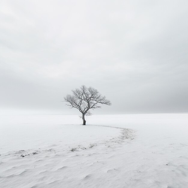 Winter's stillness a minimalist snowscape under overcast skies