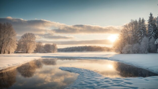 Photo winter's tranquil sunlit landscape