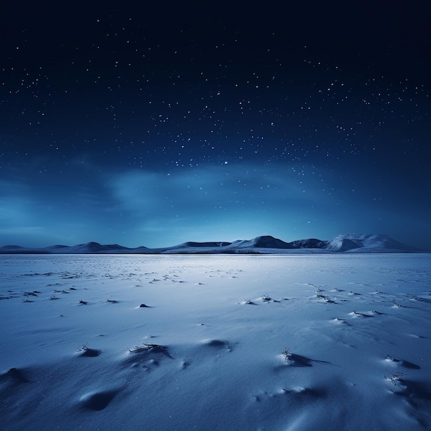 Foto la tranquillità invernale un paesaggio nevoso minimalista sotto il cielo notturno