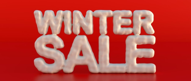 WINTER SALE tekst bedekt met sneeuw op rode achtergrond 3d illustratie