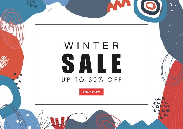 Winter sale web banner Hand drawn abstract background