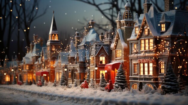 Зимняя сцена с рождественской елкой миниатюра квартиры Рождественская концепция поздравительная карточка