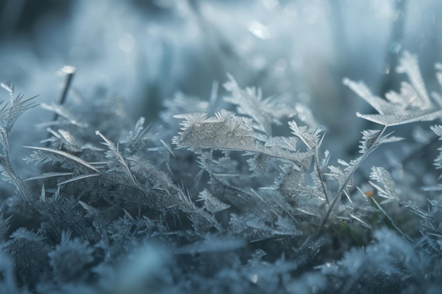 Winter Scene with Delicate Snowflakes and Frost CloseUp