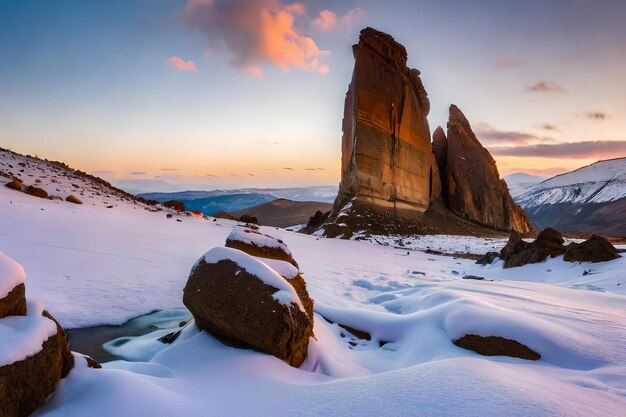 照片一个冬天的雪和岩石形成的背景。