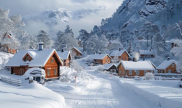 Photo a winter scene with snow on the roof