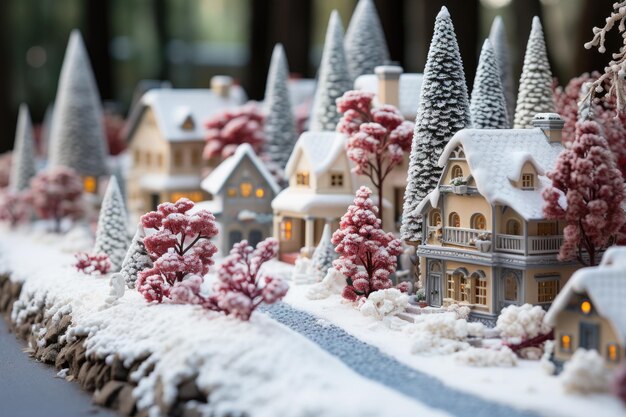 Winter scene with snow village area advertising photography