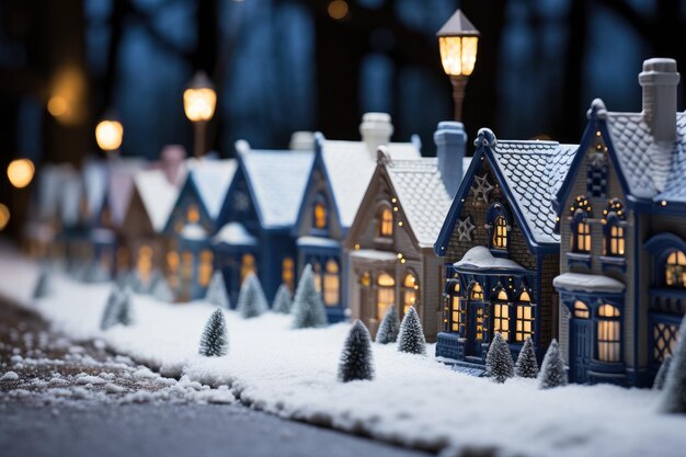 Зимняя сцена с рекламной фотографией снежной деревни