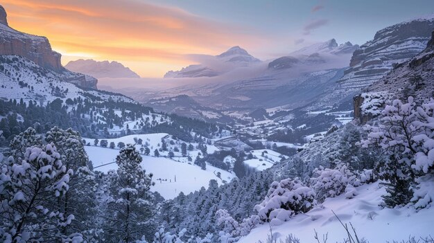 아라곤 스페인 의 테루엘 지방 의 구다르 산맥 의 겨울 풍경