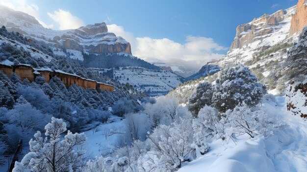 The winter scenery in the Gudar mountains of Teruel province in Aragon Spain