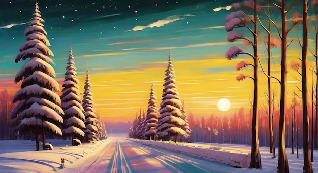 Winter season nature landscape ai generated for children book stories fairytales