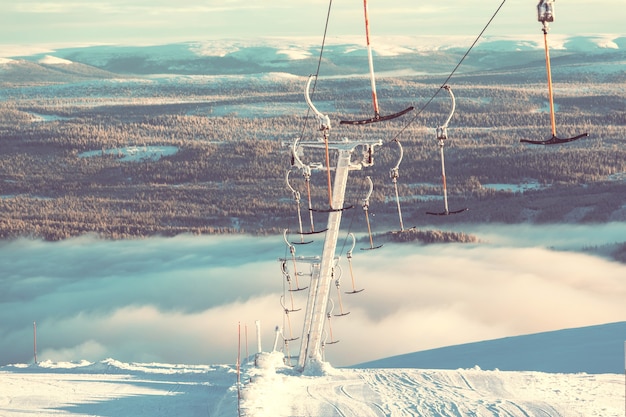 Winter season on ski resort