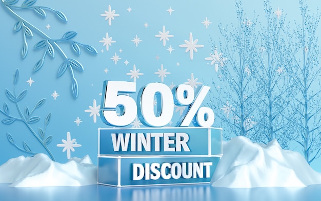 Photo winter season special discount background for social media banner or poster 3d rendering