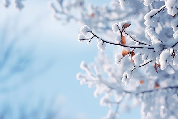 Winter season with snow caps covered branches of pine tree in Christmas festival Generative Ai