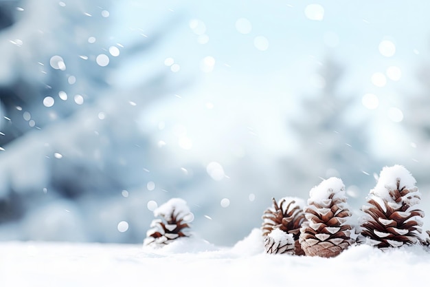 Winter season with snow caps covered branches of pine tree in Christmas festival Generative Ai