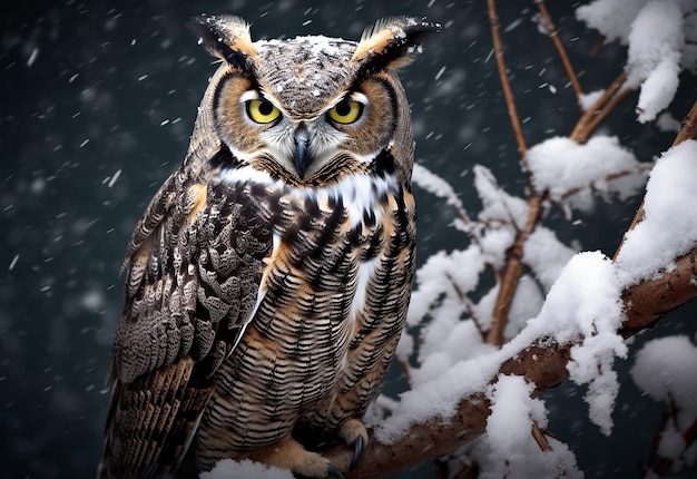 Winter Sentinel Great Horned Owl Amidst Snowladen Branches
