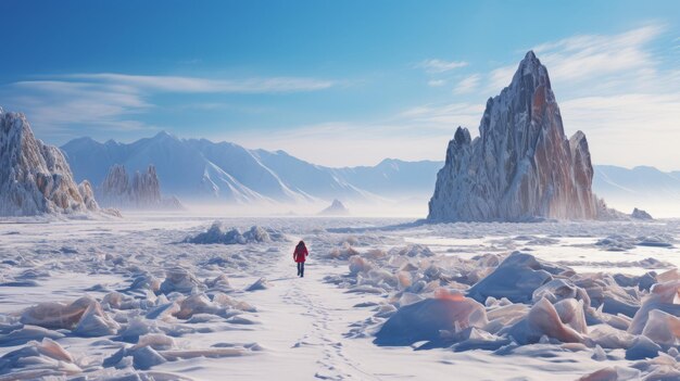 冬の静けさ 凍ったバイカル湖の静かなシベリアの風景を探索する