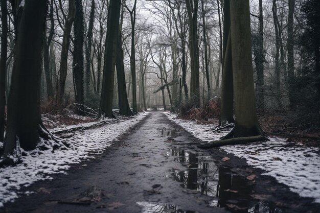 Winter Serenity Road bedekt met gesmolten sneeuw