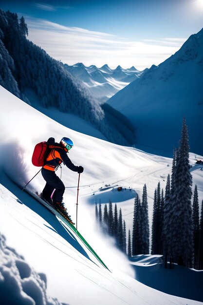 Winter ski extreme Skier in the mountains