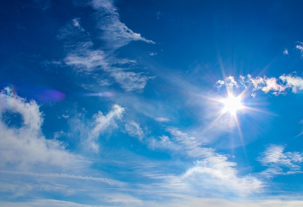 太陽と雲のある冬の空