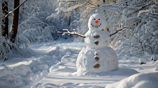 Winter sneeuw scène met sneeuwman