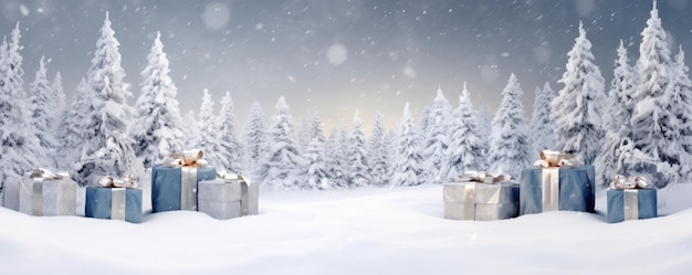 Winter sneeuwbos met kerstmis presenteert panorama Generative Ai