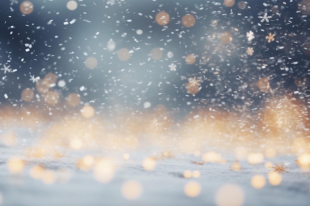 Winter sneeuwvlokken en bokeh lichten achtergrond sjabloon