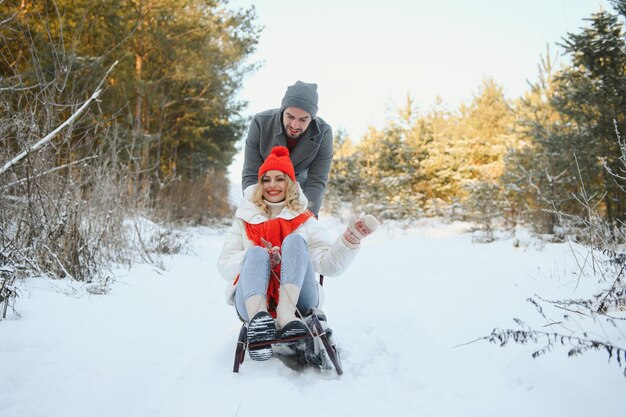 Winter snow couple love story