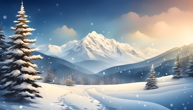 Photo winter snow falling mountain landscape background