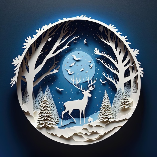 Winter snow forest landscape paper cut Generative AI Not based on any actual scene or pattern