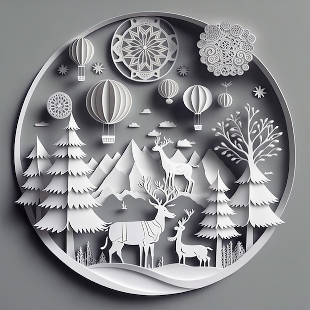 Winter snow forest landscape paper cut Generative AI Not based on any actual scene or pattern