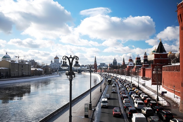 Winter snow landscape in the Russian capital Moscow