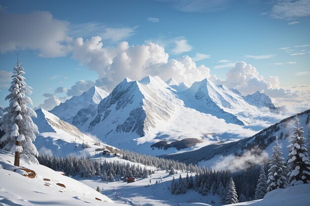 冬の雪の山の背景
