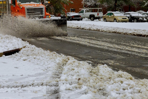 Winter the snow removal vehicle removing snow way after heavy snowfall