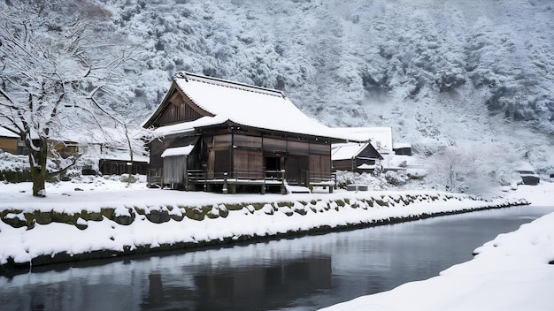 Winter snow shirakawa go village in japan