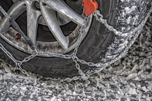 Winter snow tire of car detail