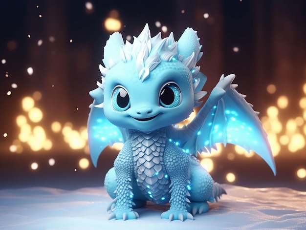 Winter snowing super cute cartoon dragon on Christmas background generated ia
